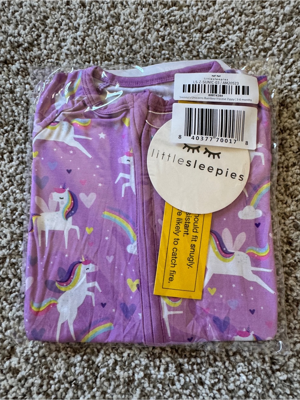 Little Sleepies Lavender Unicorn Bamboo Zippy